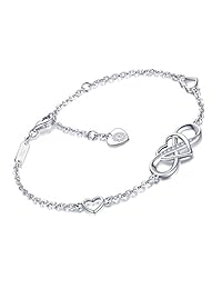 Billie Bijoux - Pulsera de plata de ley 925 con infinito corazón chapado en oro blanco y diamante ajustable, el mejor regalo para el día de la madre