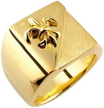 Amazon メンズ イエローゴールドk18 印台リング 幅広 指輪 ユリの紋章 ピンキーリング 地金リング 宝石なし 18金 百合 フルール ド リス 15 リング 通販