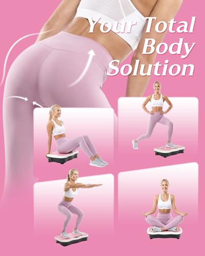Vibration Plate Exercise Machine for Lymphatic Drainage, 180 Speeds Vibrating Fitness Platform for Full Body Workout and Weight Loss, 300 Lbs Capacity with Resistance Bands and Bluetooth for Women Men