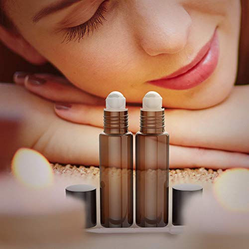 8 Pack - Essential Oil Roller Bottles [Metal Chrome Roller Ball] FREE Plastic Pippette Refillable Glass Color Roll On for Fragrance Essential Oil - 10 ml 1/3 oz (Amber) - Thumbnail 2