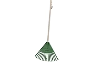 Superio Kids Rake with Hardwood Handle, Gardening and Lawn Care Tools for Kids, Sweep Leaves and Tidying Up The Garden, Plastic Tines and Heavy Duty Wooden Handle 34"