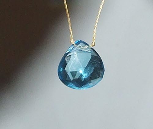 10mm Swiss Blue Topaz Faceted Heart Minimalist Cord necklace, Sterling Silver Clasp