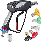 Pressure Washer Short Gun, 5000 PSI/10.5 GPM High Power Washer Spray Gun with 5 Nozzle Tips, 3/8'' Swivel Quick and M22-14mm Connect for Foam Cannon Car Wash