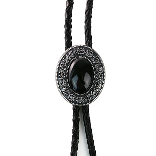 Landisun Handmade Native America Art Stone Cross Pattern Totem Western Cowboy Bolo Tie Black