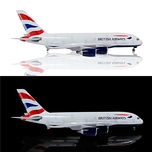 24-Hours 18” 1:160 Scale Diecast Plane Model Britain A380 Airplane Collection with LED Light(Touch or Sound Control) for Decoration or Gift - Thumbnail 4