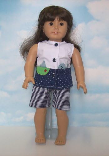 Whale Design Sleeveless Top and Striped Shorts. Fits 18" Dolls like American Girl®