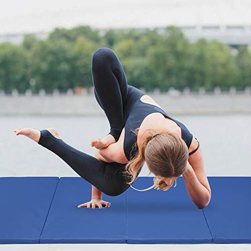 ZENOVA Gymnastics Mat 4'x10' Thick Large Folding Tumbling Gym Panel Crash Mats with Handles Women Home Gym Fitness (Pure Blue) - Thumbnail 3