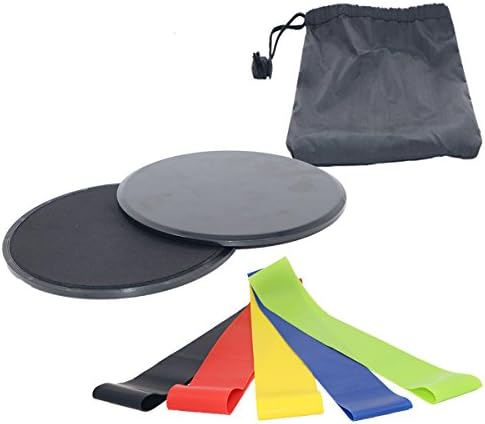 JYSpring Sliding Discs Double-sided Core Sliders Gliding disc and 5 Exercise Resistance Loop Bands for Intense Low-Impact Exercises to Strengthen for Glutes Abdominal Exercise Equipment and Abs Fitnes