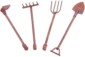 KOPIDA 4 Pcs/Set Miniature Dollhouse Garden Tools 1:12 Mini Rusty Shovel Hoe and Pitchfork Fairy Garden Accessories Furniture Ornaments Micro Landscape Decor (1.96~2.16Inch Long x 0.39Inch Wide)