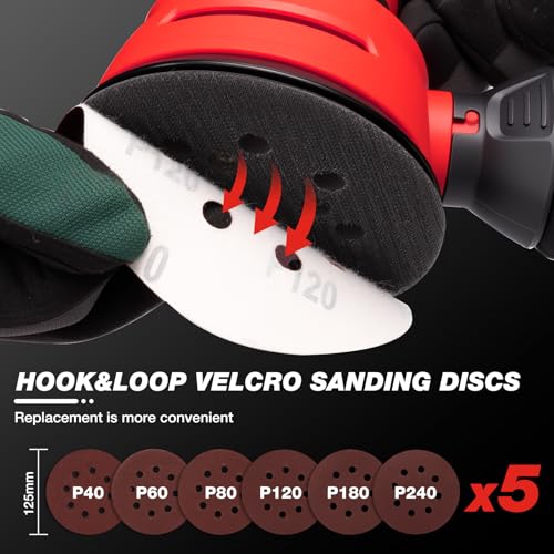 SHALL 350W eccentric sanders, with 30 sanding sheets, 6 speeds, 125 mm hand tool, dust extraction function, suitable for sanding, polishing and woodworking.
