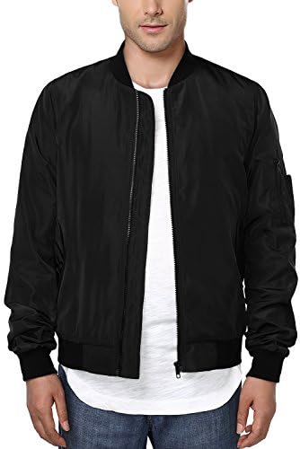 HEMOON Men's Casual Sportswear Lightweight Baseball Bomber Jacket XL Black