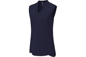 BGOWATU Women's Golf Polo T-Shirts Sleeveless V Neck Collarless Tennis Shirts UV Protection Quick Dry Lightweight