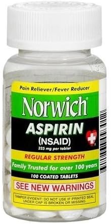 Norwich Aspirin Tablets Regular Strength 100 TB - Buy Packs and SAVE (Pack of 6)