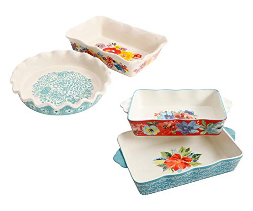 The Pioneer Woman Flea Market 2-Piece Pie Plate Set bundle with The Pioneer Woman Spring Bouquet 2-Piece Baker Set