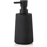 YAUKPH Small Soap Dispenser for Bathroom and Kitchen Matte Black | Modern Farmhouse Striped Style Plastic Hand Soap Dish Soap Dispenser with Pump