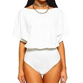LINMON Women’s Bodysuits Slash Neck Dolman Sleeve T Shirt Leotard Jumpsuit Tops