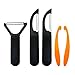 GikPal Fruit Vegetable Peelers - 3 Piece Peelers Set (Straight, Serrated, Julienne Blades) - Razor-sharp Stainless Steel Blade Silicone Handle included 2 Piece Citrus Peelers (orange),Set of 5