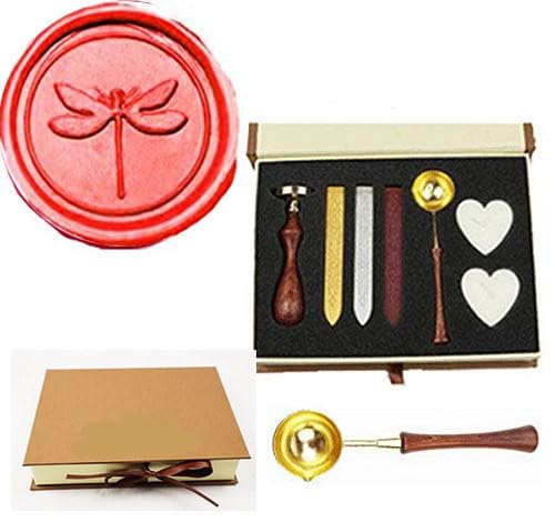 MNYR Vintage Dragonfly Sealing Wax Seal Stamp Wood Handle Melting Spoon Wax Stick Candle Gift Book Box kit Wedding Invitation Embellishment Holiday Christmas Card Package Gift Wrap Seal Stamp Set
