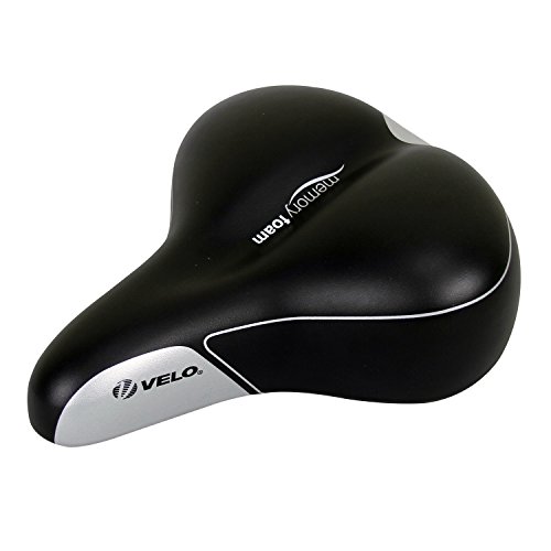VELO VL-6123E Comfortable Bicycle Seat for Beach Cruiser, City and Comfort Bikes. Black PU Leather and Memory Foam Bike Saddle for Man Women