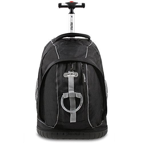 J World New York Twinkle Light Up Wheel Rolling Backpack, Black Bags