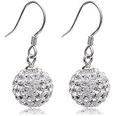 Bellitia Jewelry 925 Sterling Silver Pave Crystal CZ Diamond Drop Earrings for Women, Sparkling Shamballa Ball Dangle Earrings, 6MM 8MM 10MM