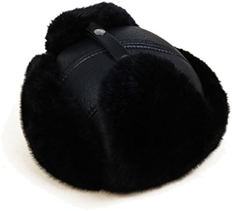 Xinyian PU Leather Hat Russian Naval Officer Winter Faux Fur Snow Warm black L