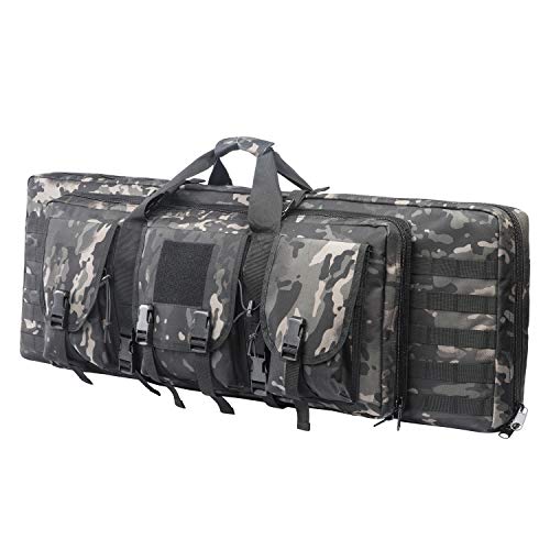 AK47/AR16 Tactical Rifle Case Double Carbine Bag Outdoor Molle Deluxe Double Rifle Gun Bag Padded Long Gun Case & Rifle Storage Backpack(2 Sizes and 6 Colors to chooese from) (BLACK MULTICAM, 42inch)