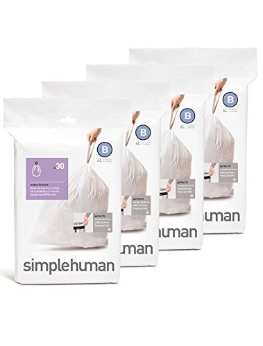simplehuman Custom Fit Trash Can Liner B, 6 Liters / 1.6 Gallons, 30-Count (Pack of 4) - //coolthings.us