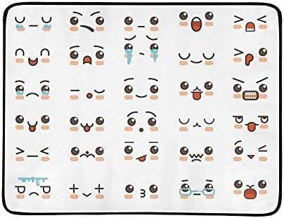 WOCNEMP Kawaii Cute Smile Emoticons Japanese Anime Portable And Foldable Blanket Mat 60x78 Inch Handy Mat For Camping Picnic Beach Indoor Outdoor Travel