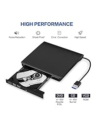 Unidad de CD DVD externa, USB ultra delgado portátil CD DVD + -RW ROM grabadora grabadora compatible con ordenador portátil de sobremesa Mac MacBook Pro Air iMac(negro)