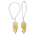 925 Sterling Silver Yellow Tone Cluster Faceted Genuine Swarovski Crystal Dangle Hoop Earrings