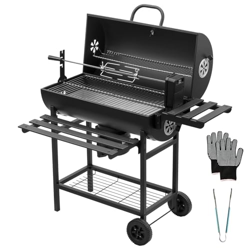 TEENO Charcoal Barbecue with XXL Cooking Grill, Anti-Burning Gloves, Thermometer, Ash Tray, Adjustable Vent, Large Barbecue (Upgraded with Chicken Grill)