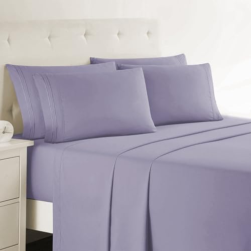 Clara Clark Cal King Sheets, 6 Piece Set - Hotel Luxury Sheets for Cal King Size Bed, Super Soft Bedding Set, Cal King Size, Lavender