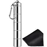 Hicarer Pill Box Portable Pill Case 5 Compartments Aluminum Alloy Pill Holder Waterproof Medicine Organizer with Keychain and Black Cloth for Outdoor Travel Camping