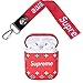 fits Well it in Apple Airpod 1&2 Case,Elegant Airpods Leather Case, Shockproof Airpods case Cover,with Carabiner and Wrist Strap, (Red)