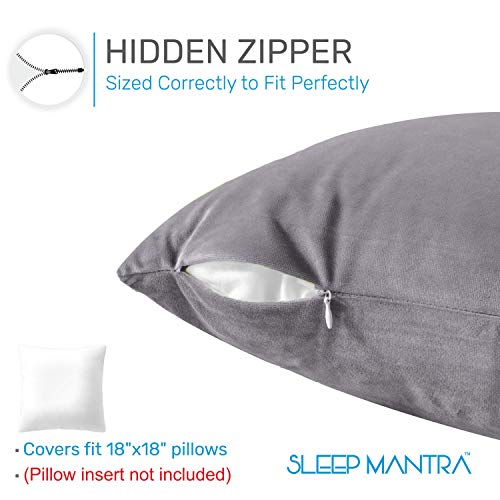 Sleep Mantra Velvet Black Throw Pillow Cases - Plush Comfortable 2 Piece Set of 18 x 18 Inch Smooth Decorative Cushion Cover, Soft Fade Resistant Washable Pillow Covers