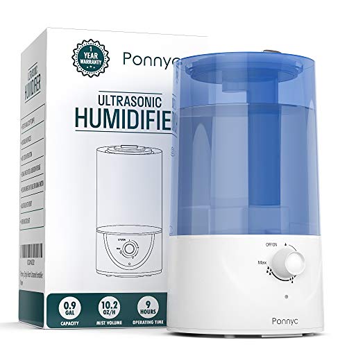 PONNYC Cool Mist Humidifier - Rotatable Mist Nozzle - Ultrasonic Humidifier for ‎Bedroom, Baby room, Home, Office, Gym - Essential Oils Diffuser - Premium Air Humidifier - 0.9 Gal, 9 hours of work‎ - Thumbnail 6