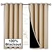 NICETOWN Bedroom Full Blackout Curtain Panels, Super Thick Insulated Window Covers, Complete Blackout Draperies with Black Liner for Short Window(Biscotti Beige, Set of 2 PCs, 52 by 63-inch)