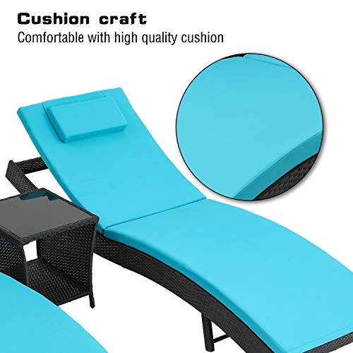 Oakmont Outdoor Patio Furniture Chaise Lounge Chair Adjustable Wicker Couch Bed Blue Thick Cushion