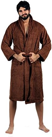 All Design's Turkish Kimono Terry Solid Color Men's Bathrobe Brown, Medium Size