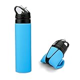 ARCHEER Collapsible Water Bottle Foldable Silicone Bottle FDA-approved Sports Canteen Roll Up Cup for Outdoors, Hiking, Camping, Biking and Traveling - 20 oz(Blue)