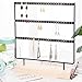 Simple Ear Stud Holder 4-Tier Earring Stand Earring Holder Decorative Jewelry Holder Display Rack Jewelry Stand Display with Wooden Tray/Dish for Earrings Necklace Bracelet Rings 69 Holes