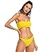 SweatyRocks Women's Sexy Bikini Set Removable Strap Wrap Padding Ribbed Swimwear Set Yellow L