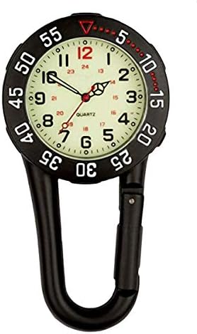 uWANTit® Black Clip On Rotating Bezel Carabiner Metal Fob Watch Luminous Dial Paramedic Doctor Nurse Unisex Men Women