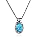 Antique Look Created Blue Fire Opal Round Pendant with 925 Sterling Silver Twisted Foxtail Chain, 20
