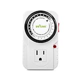 BN-LINK 24 Hour Plug-in Mechanical Timer Grounded, Accurate Heavy Duty, 3-Prong for Lamps Fans Christmas String Lights White AC 1875W 1/2 HP, UL Listed