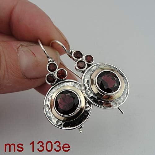 Beautiful Unique Earrings with garnet stone. Sterling Silver 925,9K Yellow Gold earrings, Handcrafted earrings, red stone earrings, christmas gift