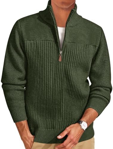 Zaitun Men's Quarter Zip Sweaters Polo Zip Up Pullover Waffle Knit