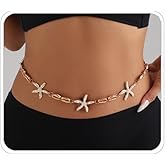 ANGLEQUEEN Mermaids Starfish Pearl Waist Chain Belt for Women Mermaids Gold Starfish Shell Belly Waterproof Body Chain Halloween Costume Women(style2)