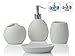 Comfify Designer 4-Piece Ceramic Bath Accessory Set | Includes Liquid Soap or Lotion Dispenser w/Premium Metal Pump, Toothbrush Holder, Tumbler, Soap Dish | Zen Garden | Alpine White